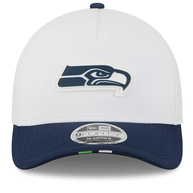 Men's New Era  White/College Navy Seattle Seahawks 2025 NFL Training Camp A-Frame 9FORTY Adjustable Hat