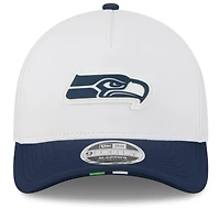Men's New Era  White/College Navy Seattle Seahawks 2025 NFL Training Camp A-Frame 9FORTY Adjustable Hat