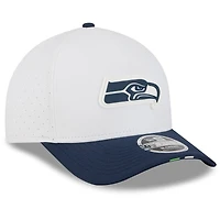 Men's New Era  White/College Navy Seattle Seahawks 2025 NFL Training Camp A-Frame 9FORTY Adjustable Hat
