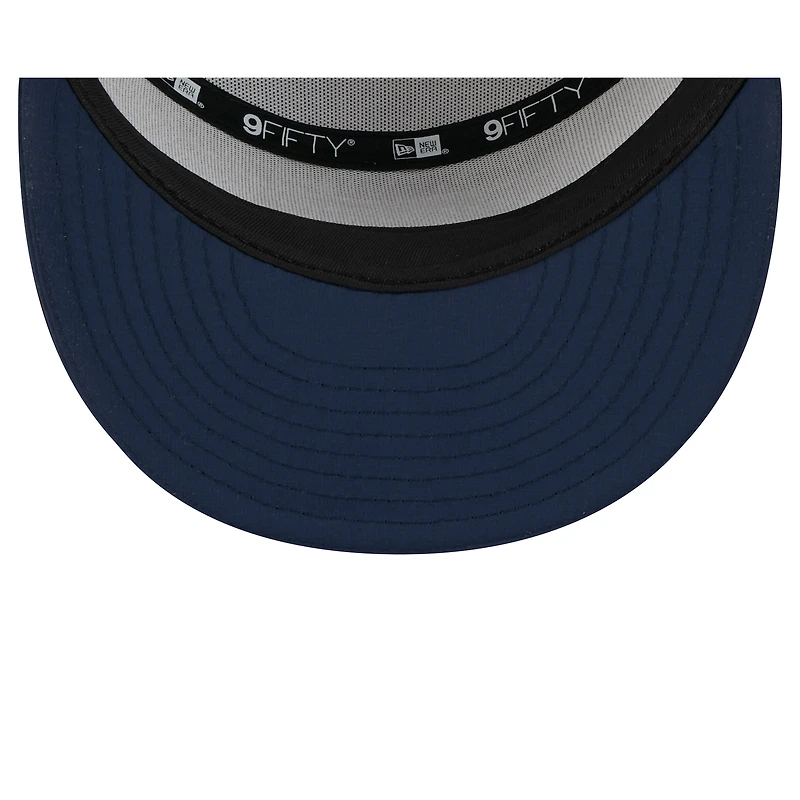 Men's New Era White/College Navy Seattle Seahawks 2025 NFL Training Camp Split Panel 9FIFTY Snapback Hat