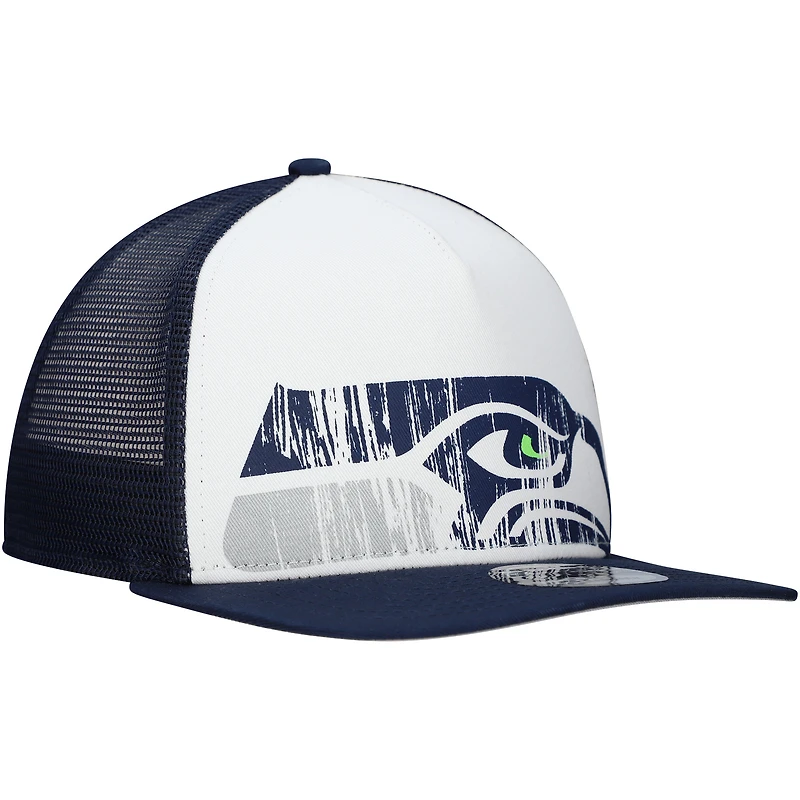 Men's New Era White/College Navy Seattle Seahawks Distressed 9FIFTY A-Frame Snapback Hat