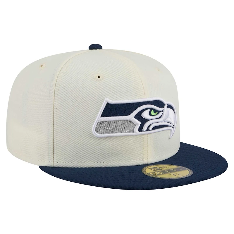 Men's New Era  White/College Navy Seattle Seahawks Main 59FIFTY Fitted Hat