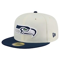 Men's New Era  White/College Navy Seattle Seahawks Main 59FIFTY Fitted Hat