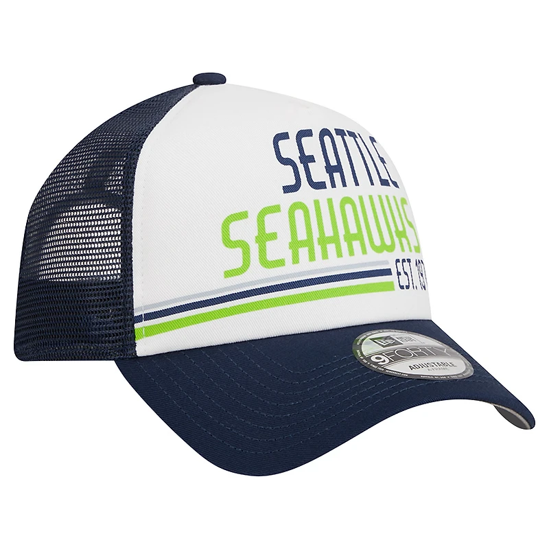 Casquette réglable 9FORTY Stacked A-Frame Trucker 9FORTY des Seattle Seahawks New Era pour hommes, blanc/collège bleu marine