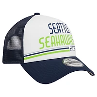 Casquette réglable 9FORTY Stacked A-Frame Trucker 9FORTY des Seattle Seahawks New Era pour hommes, blanc/collège bleu marine
