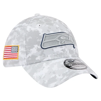 Casquette New Era blanche Seattle Seahawks 2025 Salute to Service pour homme, pack fan 39THIRTY Flex