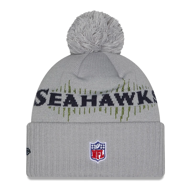 Men's New Era  Wolf Gray Seattle Seahawks 2025 Rivalries Collection Sideline Cuffed Knit Hat with Pom