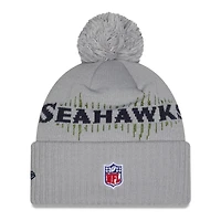 Men's New Era  Wolf Gray Seattle Seahawks 2025 Rivalries Collection Sideline Cuffed Knit Hat with Pom