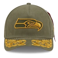 Men's New Era x Alpha Industries  Olive Seattle Seahawks A-Frame 9FORTY Adjustable Hat