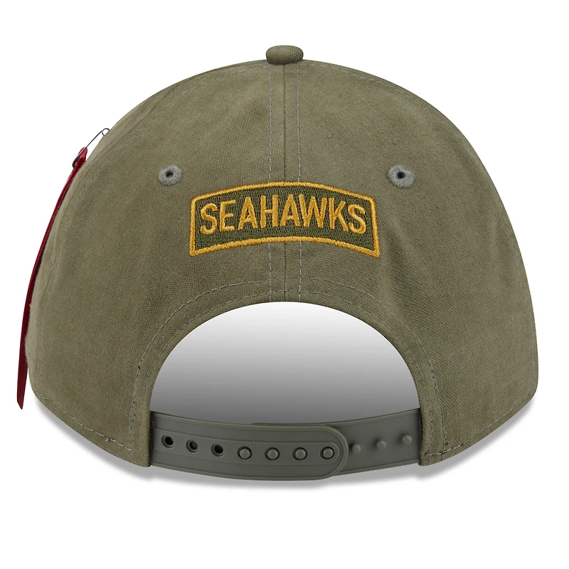 Men's New Era x Alpha Industries  Olive Seattle Seahawks A-Frame 9FORTY Adjustable Hat