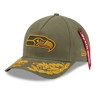 Men's New Era x Alpha Industries  Olive Seattle Seahawks A-Frame 9FORTY Adjustable Hat