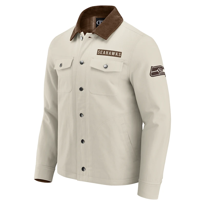 Men's NFL x Darius Rucker Collection by Fanatics Tan Seattle Seahawks Midweight Canvas Full-Button Jacket