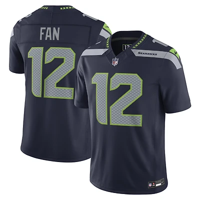 Maillot Nike 12 pour homme, coloris bleu marine universitaire, Seattle Seahawks Vapor F.U.S.E., édition limitée cousue