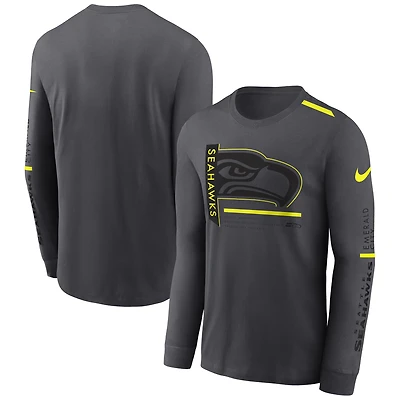 T-shirt à manches longues Nike Seattle Seahawks Volt Performance anthracite pour homme