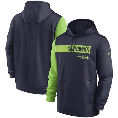 Men's Nike College Navy/Neon Green Seattle Seahawks Colorblock Performance Pullover Hoodie