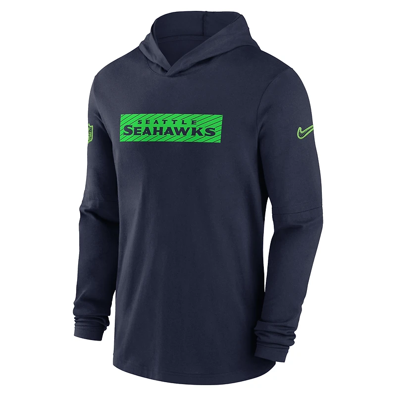 Men's Nike College Navy Seattle Seahawks 2024/25 Sideline Performance Long Sleeve Hoodie T-Shirt