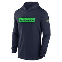 Men's Nike College Navy Seattle Seahawks 2024/25 Sideline Performance Long Sleeve Hoodie T-Shirt