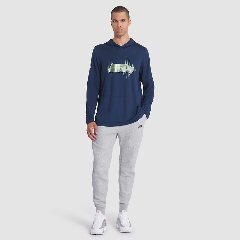 T-shirt à capuche et manches longues Nike College Navy Seattle Seahawks 2025 Rivalries Collection Sideline Dri-FIT pour homme