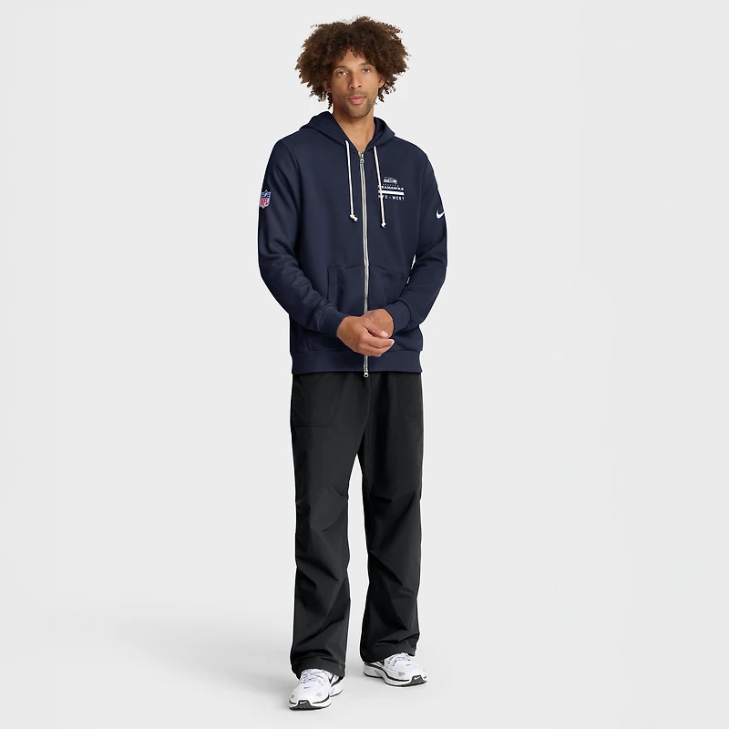 Men's Nike College Navy Seattle Seahawks 2025 Sideline Standard Issue Utility Player Dri-FIT Full-Zip Hoodie