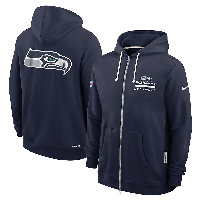 Men's Nike College Navy Seattle Seahawks 2025 Sideline Standard Issue Utility Player Dri-FIT Full-Zip Hoodie