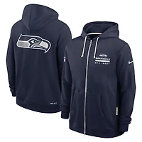 Men's Nike College Navy Seattle Seahawks 2025 Sideline Standard Issue Utility Player Dri-FIT Full-Zip Hoodie