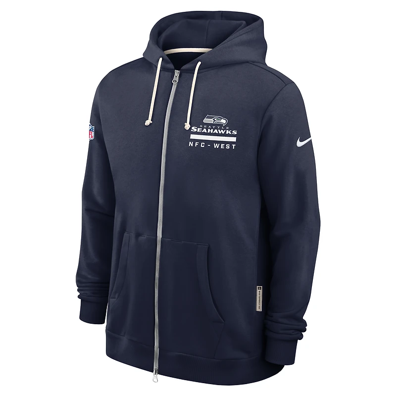 Sweat à capuche Nike College Navy Seattle Seahawks 2025 Sideline Standard Issue Utility Player Dri-FIT entièrement zippé pour homme