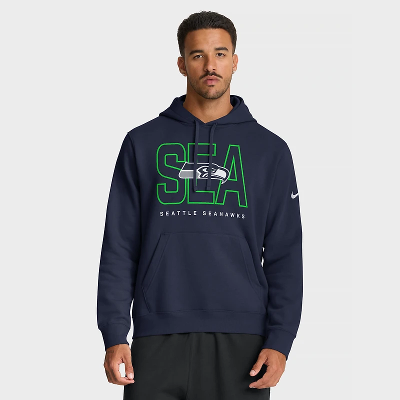 Men's Nike College Navy Seattle Seahawks Busted Play Club Fleece Pullover Hoodie
