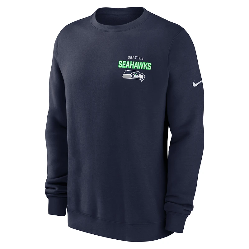 Men's Nike College Navy Seattle Seahawks Primetime Club Fleece Pullover Sweatshirt