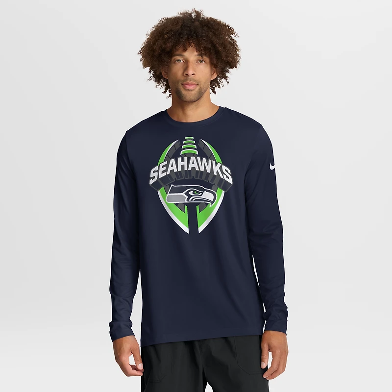 T-shirt Nike College Navy Seattle Seahawks Primetime Legend Icon Performance à manches longues pour homme