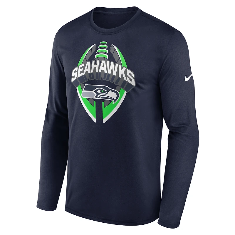 T-shirt Nike College Navy Seattle Seahawks Primetime Legend Icon Performance à manches longues pour homme
