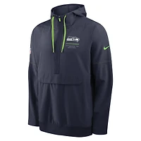 Men's Nike College Navy Seattle Seahawks Sideline Anorak Half-Zip Hooded Jacket