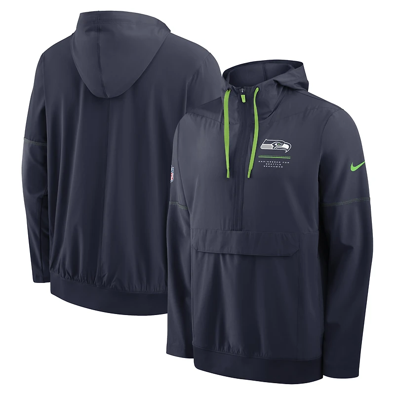 Men's Nike College Navy Seattle Seahawks Sideline Anorak Half-Zip Hooded Jacket