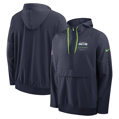 Men's Nike College Navy Seattle Seahawks Sideline Anorak Half-Zip Hooded Jacket