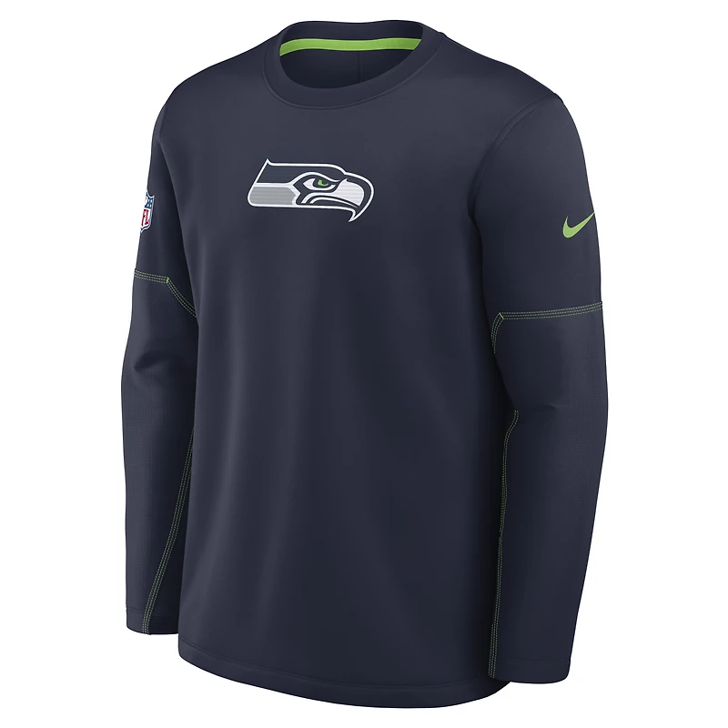 T-shirt Nike College Navy Seattle Seahawks Sideline Coach pour homme, col rond, coupe mi-lourd Therma-FIT