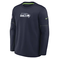 T-shirt Nike College Navy Seattle Seahawks Sideline Coach pour homme, col rond, coupe mi-lourd Therma-FIT