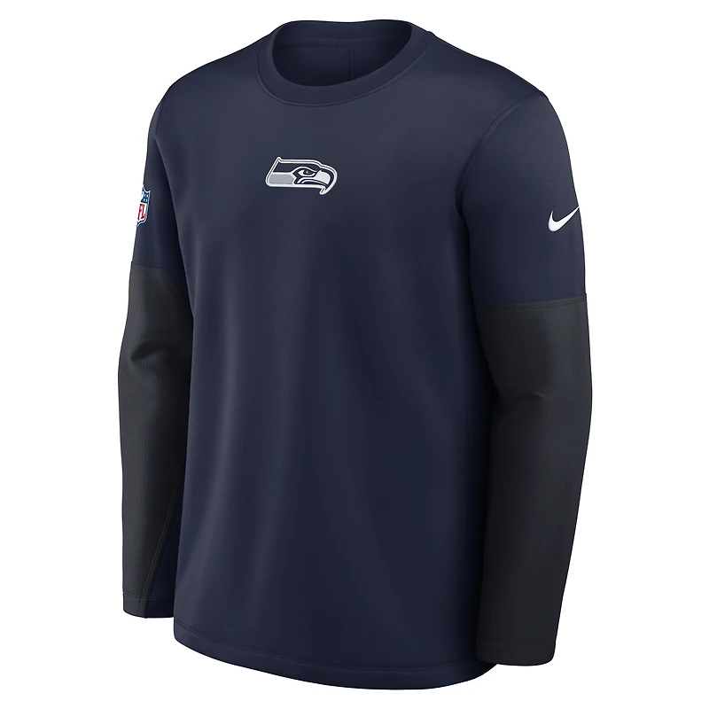 Men's Nike College Navy Seattle Seahawks Sideline Coach Therma-FIT Long Sleeve T-Shirt