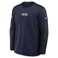 Men's Nike College Navy Seattle Seahawks Sideline Coach Therma-FIT Long Sleeve T-Shirt