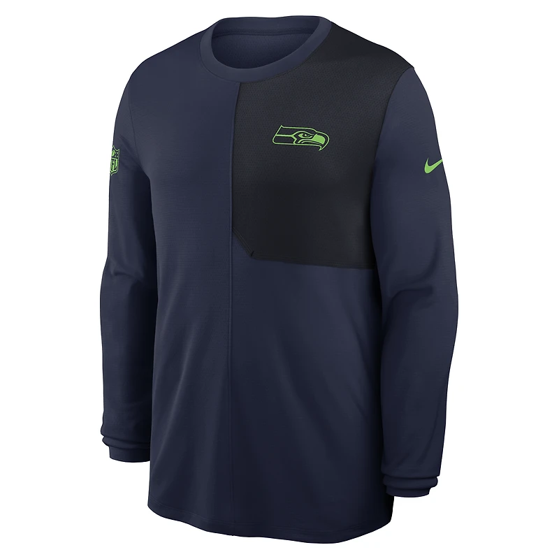 Men's Nike College Navy Seattle Seahawks Sideline Coach UV Dri-FIT Long Sleeve Shirt