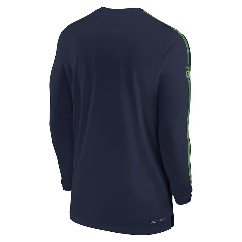 T-shirt à manches longues Nike College Navy Seattle Seahawks Sideline Coach UV Performance pour homme