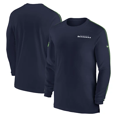 Men's Nike College Navy Seattle Seahawks Sideline Coach UV Performance Long Sleeve T-Shirt