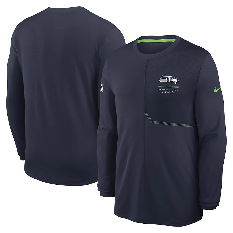 Men's Nike College Navy Seattle Seahawks Sideline Coaches UV Dri-FIT Long Sleeve Shirt
