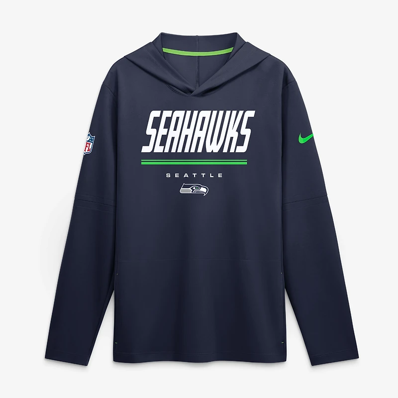 T-shirt à manches longues et capuche Nike College Navy Seattle Seahawks Sideline Dri-FIT pour homme