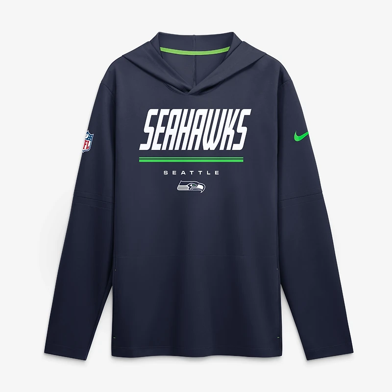 Men's Nike College Navy Seattle Seahawks Sideline Dri-FIT Hooded Long Sleeve T-Shirt