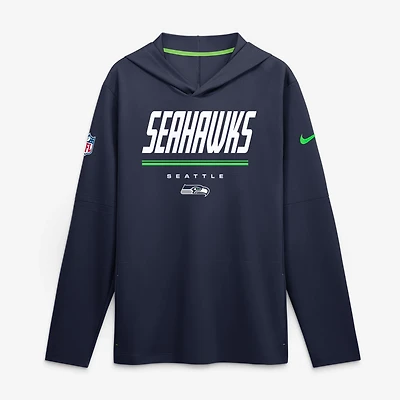 Men's Nike College Navy Seattle Seahawks Sideline Dri-FIT Hooded Long Sleeve T-Shirt