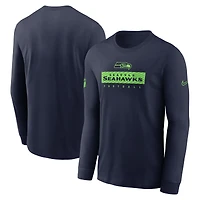 T-shirt à manches longues Nike College Navy Seattle Seahawks Sideline Dri-FIT pour homme