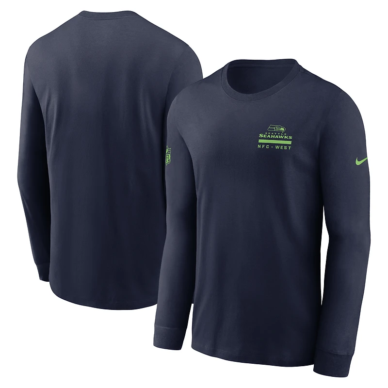 Men's Nike College Navy Seattle Seahawks Sideline Dri-FIT Long Sleeve T-Shirt