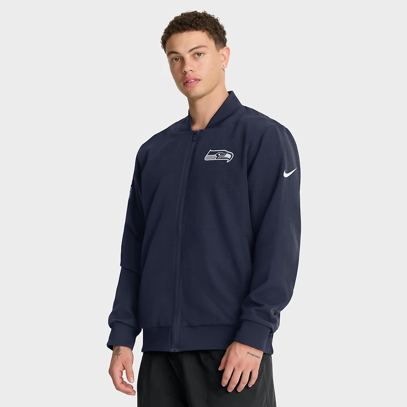 Men's Nike College Navy Seattle Seahawks Sideline Full-Zip Bomber Jacket