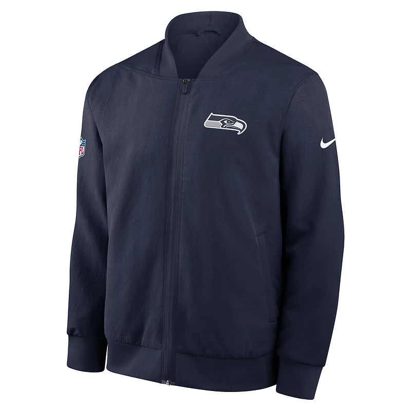 Men's Nike College Navy Seattle Seahawks Sideline Full-Zip Bomber Jacket