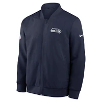 Men's Nike College Navy Seattle Seahawks Sideline Full-Zip Bomber Jacket