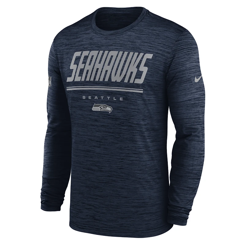 T-shirt à manches longues Nike College Navy Seattle Seahawks Sideline Offensive Transition Velocity Dri-FIT pour homme